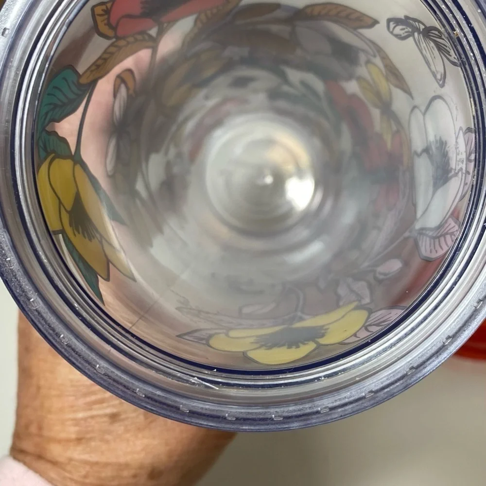 24oz STARBUCKS VENTI POPPY FLOWERS Acrylic Cold Cup Tumbler‎ No Straw EUC